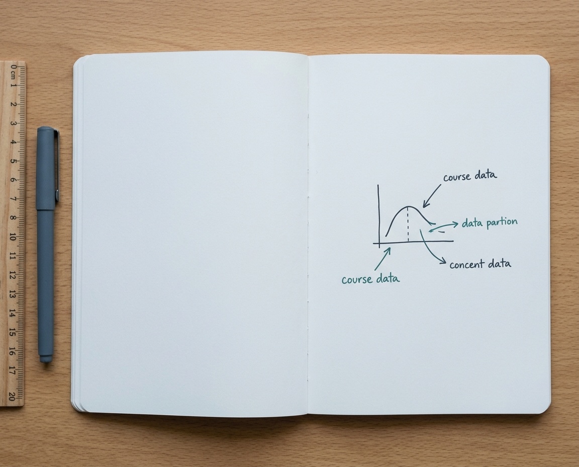 Aufgeschlagenes Notizbuch mit einer Skizze zur Einordnung von Kursdaten