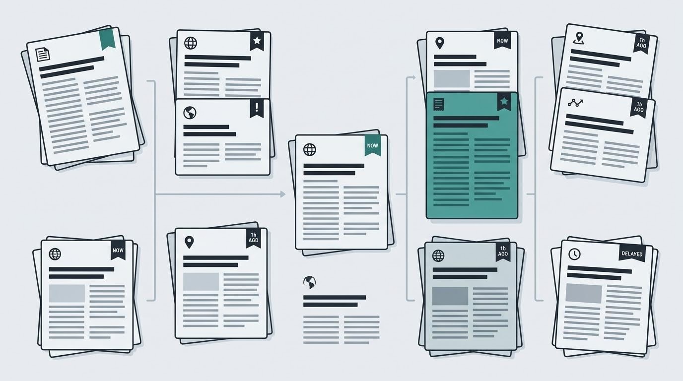 Vista serena de varias tarjetas de noticias para explicar cómo ordenarlas e interpretarlas
